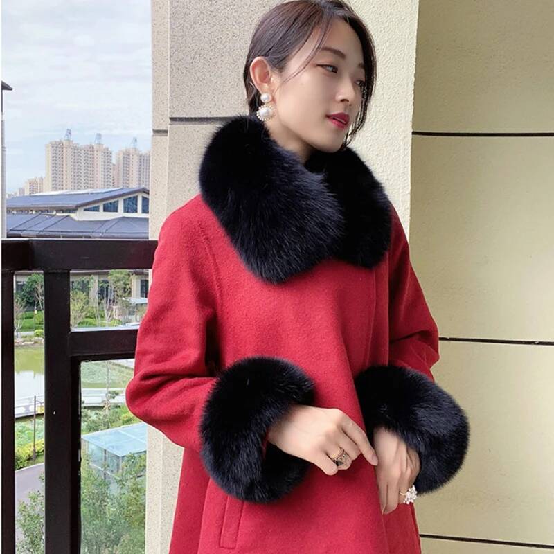 Winter Clothing Pk - 100% เสื้อโค้ทคอปกขนสุนัขจิ้งจอกแท้สำหรับฤดูหนาวชุดเสื้อฮู้ดแขนผ้าพันคอขนเฟอร์แจ็กเก็ตเข้าคู่กับโอเวอร์โค้ทเสริมผ้าพันคอให้ความอบอุ่นคอของผู้หญิง