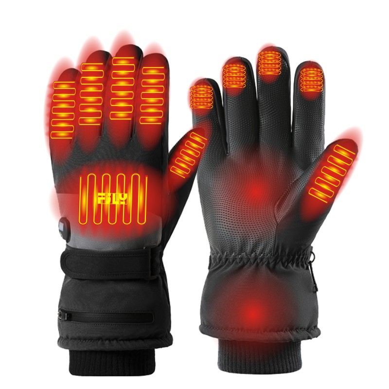 Heated Gloves Electric - ถุงมือสกีไฟฟ้าแบบชาร์จได้สำหรับผู้ใหญ่ กันน้ำ อุ่น สำหรับฤดูหนาว แบบแยกนิ้ว สำหรับเล่นสกีและขี่มอเตอร์ไซค์