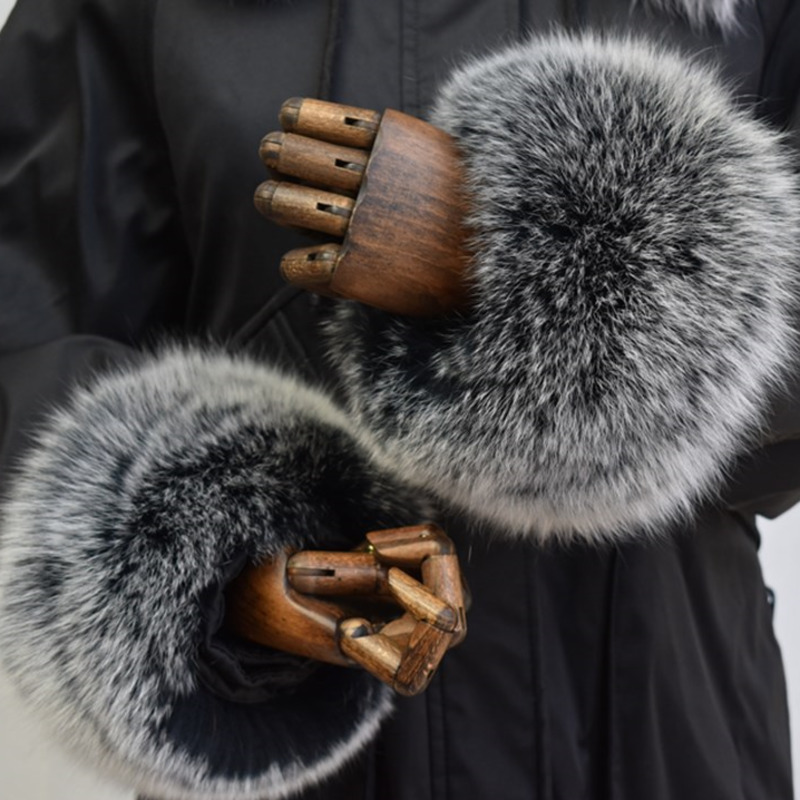 Winter Clothing Pk - Fox Fur Cuffs สําหรับผู้หญิงทั้งหนังวงกลมขนสัตว์ธรรมชาติแขนผู้หญิงเสื้อแขนเสื้อแจ็คเก็ตขนสัตว์ Cuffs ขนปุย