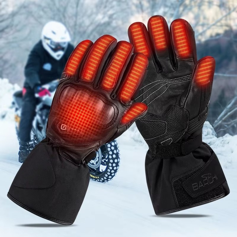 Heated Gloves Electric - ถุงมือหนังสำหรับขี่มอเตอร์ไซค์แบบมีระบบทำความร้อน ใช้แบตเตอรี่แบบชาร์จไฟได้ กันน้ำ ไร้สาย ให้ความอบอุ่นด้วยไฟฟ้า เหมาะสำหรับฤดูหนาว